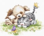 Dog and Cat with Butterfly (image for) Dog and Cat with Butterfly